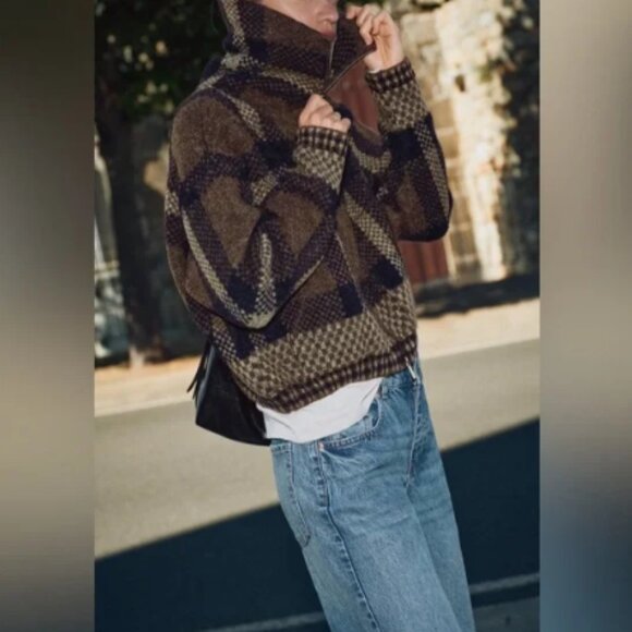 Zara Plaid Knit Bomber Jacket - Picture 3 of 3